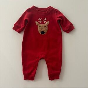 Gap 0-3 Months Baby Reindeer Red Romper Holiday Christmas